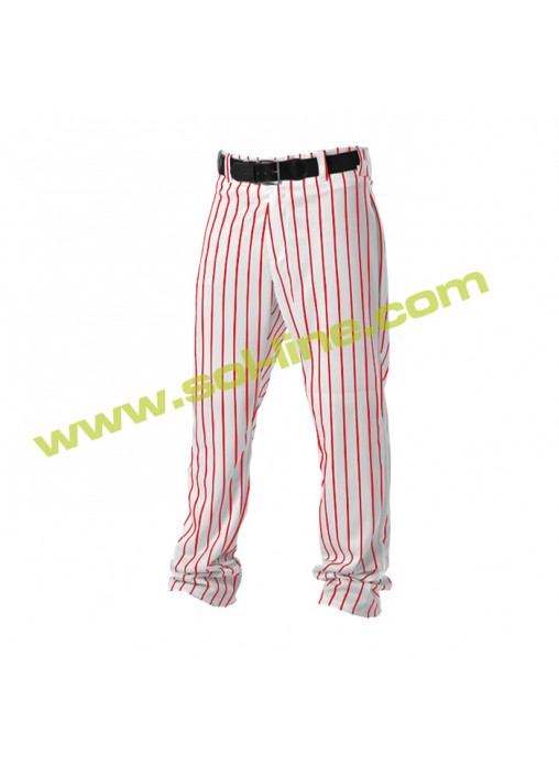 Red Pinstripe Baseball Pants Piped